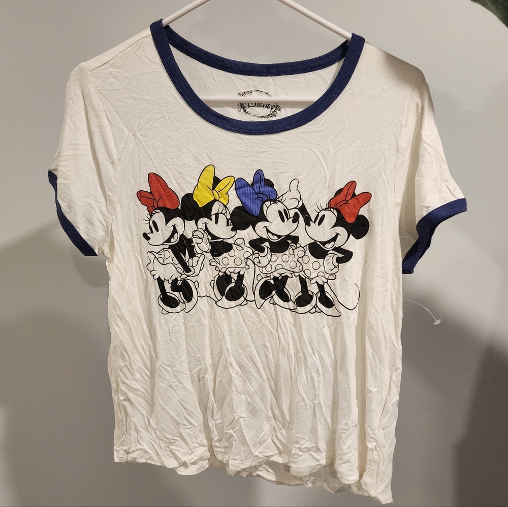 Disney Women's White Tee with Minnie Mouse and Colorful Bows